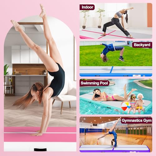 Inflatable Gymnastics Mat Air Tumble Track Tumbling Mats with Pump - color: White Pink Purple, size: 10ft*5ft*6inch(3m*1.5m*15cm)