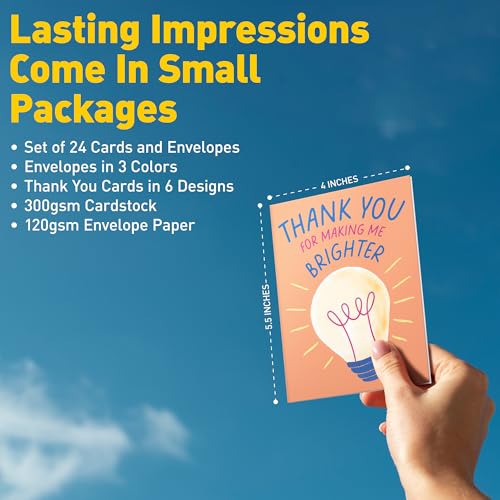 Sweetzer & Orange Teacher Thank You Cards – Set Of 24 4x5.5” Cards With Envelopes & Storage Box – 6 Classroom Designs With 3 Inside Messages For Teacher Appreciation - color: Schoolhouse Classics