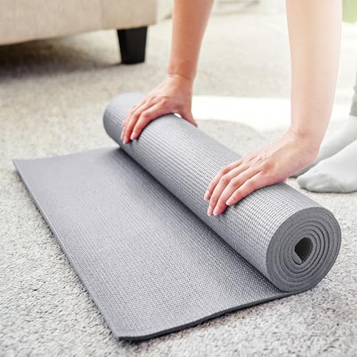 Fitvids All Purpose Thick High Density No Tear Exercise Yoga Mat with Strap & Lightweight Features for Indoor & Outdoor Use - color: Gray