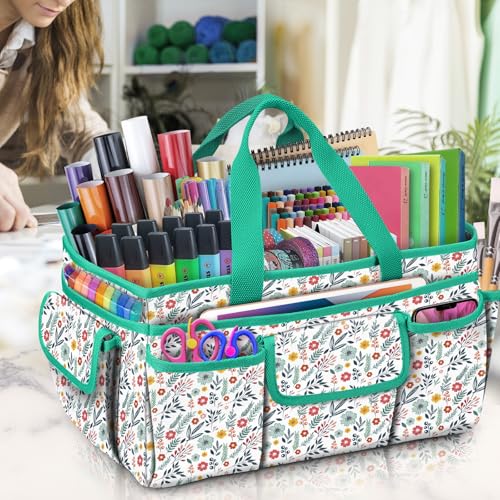 FINPAC Craft Storage Tote Bag with Pockets, Scrapbooking Carrying Case - color: Navy Bloom