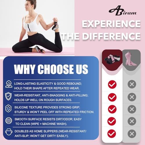 ABIRAM Pilates Grip Socks for Women - Non-Slip Toeless Yoga & Barre Socks - color: Black, size: XX-Large