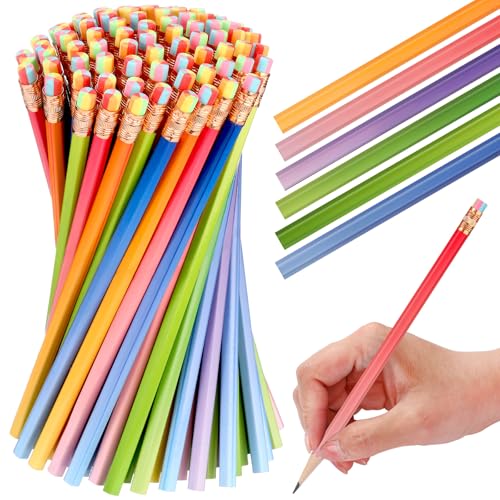 TecUnite 60 Pcs HB Pencils #2 Unsharpened Wood Cased Pencils with Eraser Hexagonal Pencil Cute Graphite No 2 Pen for Adults Gifts Exam School Office Sketching Learning(Gradient Color, Gold) - color: Gradient Color, Gold