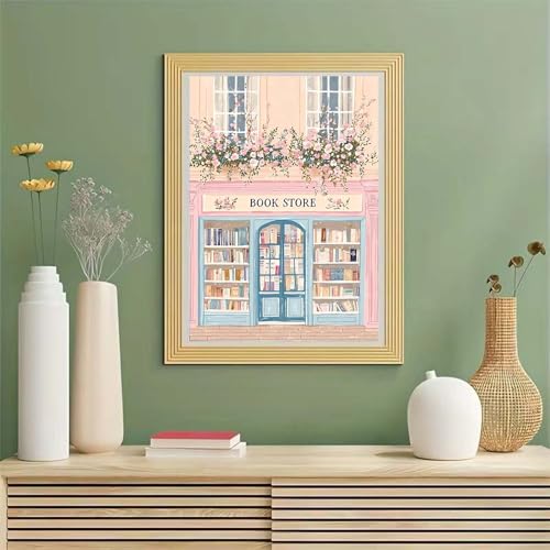 GEMOUJ Paint by Number Pink Book Shop DIY Painting On Canvas, Paint by Numbers Kit for Adults,Perfect for Paint by Numbers for Adults Beginner,Home Wall Decor16 x 20 Inch - color: GM23