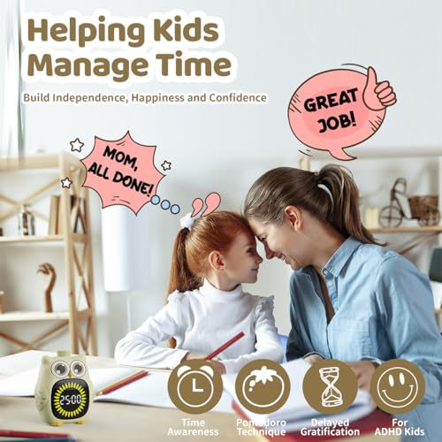 Visual Timer for Kids White Owl Kids Timer Visual 99 Minute Visual Countdown time for Classroom Home Silent Management Time with Pause for Studing Playing and Chores - color: White