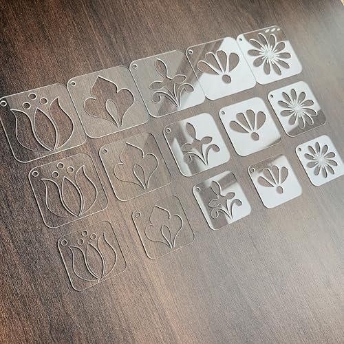 NUO RUI Mandala Stencil Set, 15 Piece Clear Acrylic, 5 Assorted Designs in 3 Sizes, Reusable and Washable, with Metal Ring, for Dot Art and Painting