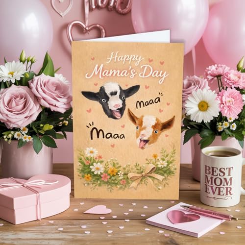 Cute Goat Mom Card Funny Animal Maaa Adorable Farm Lover Humor Happy Mothers Day Gift for Mother Mama Her Bonus Stepmom Mom Cards Appreciation Gifts from Daughter Son Mother’s Day Card 5.3''x8" - color: A104