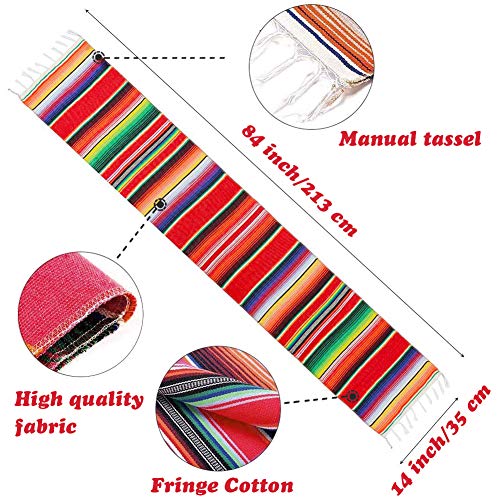 Mexican Table Runner 14 x 84 Inch Mexican Serape Table Runner for Mexican Party Wedding Decorations, Fringe Cotton Table Runner - color: Red, size: 14 x 84 Inch