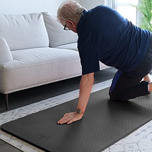 Hatha Yoga 4/5 inch TPE Yoga Mat Fitness & Exercise Mats Large Size 72"L x 32"W Non-Slip Anti-Tear For Women Men - color: Black