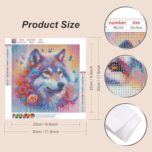 Reluohuo Wolf Diamond Art Kit for Adult Full Drill Diamond Painting Kit | Diamond Art Kit for Beginner Round Full Drill Acrylic, DIY Art Craft for Wall Decor Holiday Gifts 12x12 Inch - color: Wolf