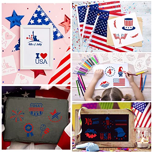 Augshy 56 Pack 4th of July Patriotic Stencils for Americana Painting Crafts | Plastic, Reusable Patriotic Face Paint Rock Drawing Scrapbooking, Wall Floor Decor Art, 3 Inch - style: Patriotic