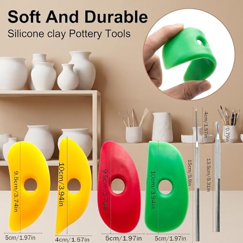 4 PCS Silicone Pottery Ribs & 2 PCS Clay Tools, Flexible Clay Shaping Tools for Wheel Trimming, Throwing,Sculpting & Ceramics Art, Multi Styles for DIY Smooths Shapes Pottery Tool Sets