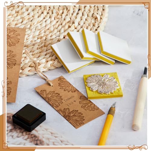 Frienda 24 Pcs 2" x 2" Rubber Carving Block Printmaking Stamp, White Yellow | Easy to Carve, for Printmaking, Stamp Making, DIY Crafting, Scrapbook, Painting, Soft Linoleum for Beginners, Professionals - color: White Yellow