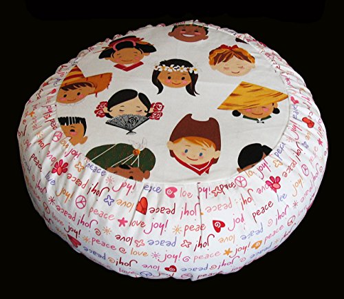 Meditation Cushion Zafu - Limited Edition Pillow - Smiles Around the World - color: Smiles Around the World