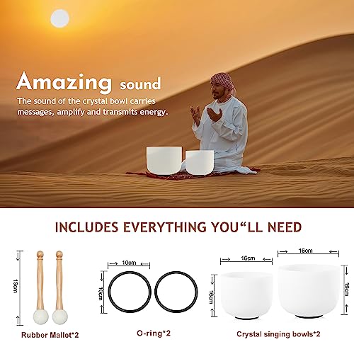 Couple of 2 PCS Crystal Singing Bowl Set, 8"F and 10" C Note - size: 8"F 10"C