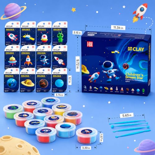 Air Dry Clay Kit -12 Space Theme Modeling Clay for Kids Arts and Crafts | Ultra Light & Soft,Safe & Non-Toxic,No-Sticky & Crack,DIY Molding Clay with Sculpting Tools,Party Favors Gifts for Girls Boys - color: #04Dark Blue- Children's Drem Star