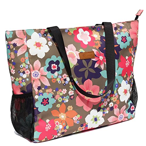 ESVAN LARGE BEACH BAG Water Resistant Lightweight 20 inch Women Oversize Tote Bag for Gym Beach Travel Pool Yoga Nurse - color: Flower