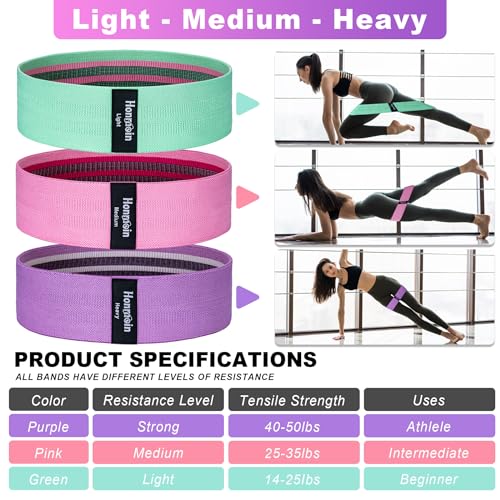 Resistance Bands for Working Out, 3 Levels Fabric Exercise Bands Set | Workout Bands Set for Women Men, Hip Legs Booty Bands for Home Fitness, Gym, Yoga, Pilates - color: Assorted