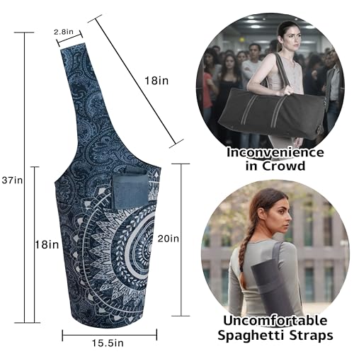 Yoga Mat Bag Carrier for Women with Side Large Pocket Durable Linen Workout Gym Travel Storage Pilates Mats - color: Mandala Circle