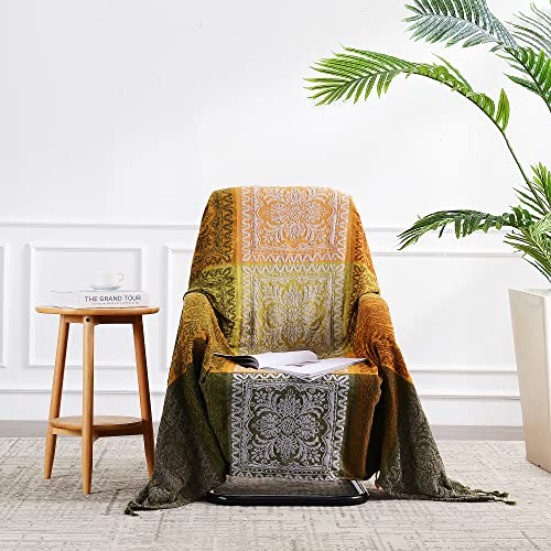 Boho Throw Blanket, Bohemian Tassels Throw Blankets for Bed Couch Soft Chair, Chenille Fringe Tassels (New Green, Large 86 * 102Inches) - color: New Green, size: Large (86 x 102 in)