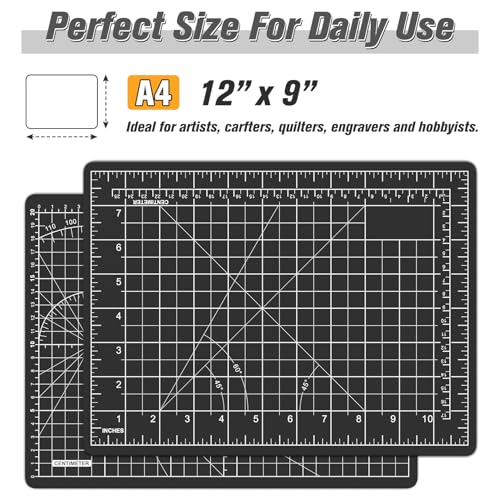DIYSELF 9in×12in Self Healing Cutting Mat, A4 Quilting Craft Mat for Sewing | A4 Craft Cutting Board for Fabric, Sewing and Scrapbooking, 5-Ply Double-Sided Cutting Mat with Inch Grid and Angles - color: Black, size: 12"L x 9"W