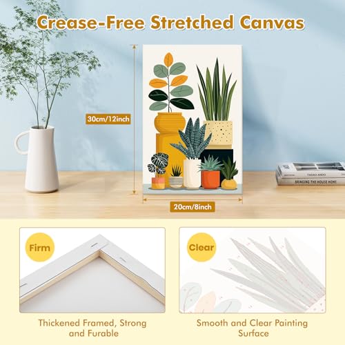 Bowetile Framed Paint by Numbers Flower Kit for Adults, Adults' Paint-by-Number Kits on Canvas, Painting by Numbers Flower Pot, DIY Acrylic Number Painting for Home Wall Decor, 8x12in - color: Flower Pot