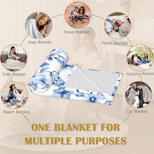 Pastel Floral Blanket, Blue Flower Soft Lightweight Throw Blanket for Sofa Couch Bed Room 50x60 inch - color: Pastel Blue