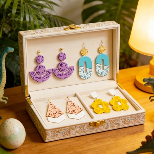 ACRNIGHEET 5 Pcs Polymer Clay Texture Roller, Dinosaur Themed Embossing Rollers Pottery Stamp, Like Texture Sheets Work with Polymer Clay Cutters, Clays Jewelry Making Kit with Storage Box - color: Dinosaur