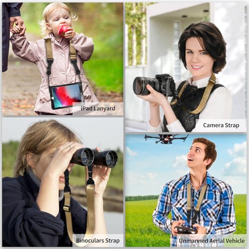 FIEIL Adjustable Shoulder Strap, Nylon Camera Strap, Comfortable Neck Strap for iPad, Cellphone Tablet, Camera, Laptop, Binocular, Luggage Bag (Light Khaki Universal Lanyard) - color: Khaki