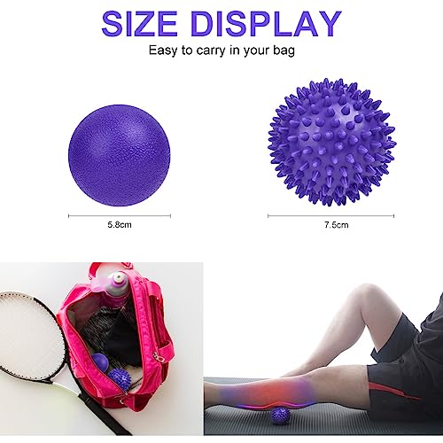 URAQT Spiky Massage Ball Set, 2 Pack Physical Therapy Massage Balls, Hard Lacrosse Ball & Spiky Massage Ball for Myofascial Release and Trigger Point Deep Tissue Massage (Purple) - color: 2pcs-purple