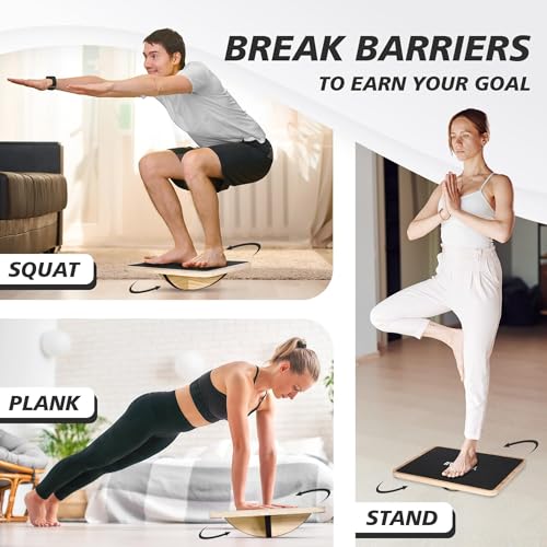 Yes4All 350LBS Professional Wooden Balance Board for Leg Workout, Anti-Slip Rocker Board, Wobble Board for Standing Desk - color: D. 360 Degree Rotation