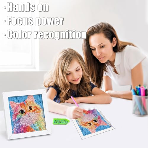 geesfayan Diamond Art Kits for Kids,6 Inch DIY Gem Art Painting with 7 Inch Frame, Complete Starter Kit for Beginners, Creative Arts & Crafts Gift for Girls & Boys (Colorful Cat) - color: Colorful Cat