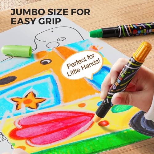 Dustless Chalk for Kids with Twist-Up Holders, 12 Washable Colors bulk | Non-toxic chalk with case and cleaning cloth; thick easy-grip design for chalkboards, sidewalks and creative play, ages 3+.
