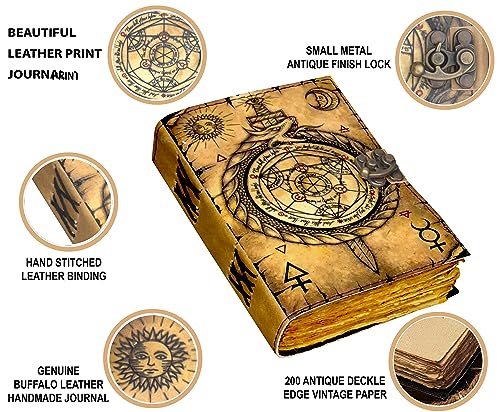 Blank Spell Book of Shadows Journal Witchcraft Supplies Witch Spell for Men & Women 200 Pages with Lock Clasp Vintage Handmade Deckle Edge Paper, Leather Sketchbook, Drawing Journal, Leather Journal,