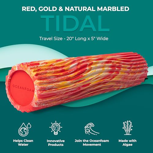 Oceanfoam Tidal Roller - Red, Gold & Natural Marbled - Muscle Massage Foam Roller for Back Pain & Stretching - Firm and Ergonomic Wide Wave Textured - Yoga, Athletics, & Wellness - Full Size, 20" x 5" - color: Red, Gold & Natural Marbled