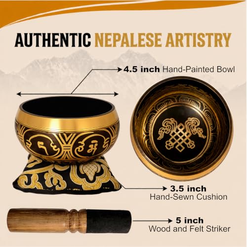 Tibetan Singing Bowl Set, Hand-Painted, Meditation, Made in Nepal, 4.5"" - size: 4.5 Inch
