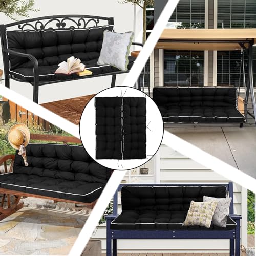 Porch Swing Cushion Three Seat Waterproof, Black, 40 x 55in - color: Black, size: 40 x 55in