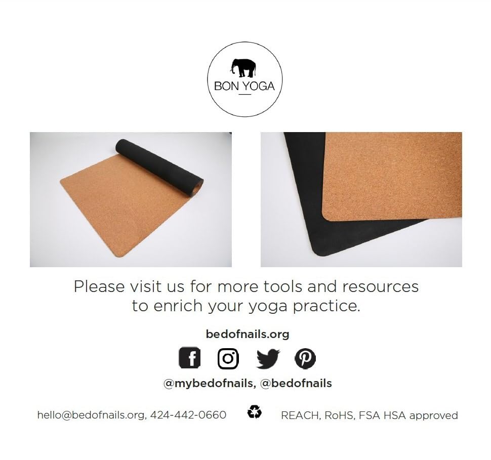 BON Yoga Mat 100% Biodegradable Cork & Natural Rubber, Non-Slip, Pilates Mat, Home & Studio Exercise Mat with Extra Grip for Hot Yoga and Comfort Workout, 72" x 24" x 0.16", 6lb