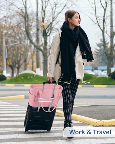TOPDesign Puffy Tote Bag for Women with Cup Holder & Laptop Compartment & Cosmetic Bag & Trolley Sleeve for Work, Travel - color: Hot Pink, size: Large