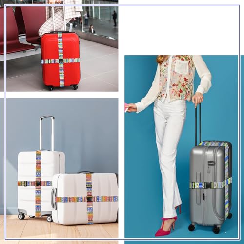 6 Pieces Luggage Straps Patterned Luggage Strap Suitcase Straps Luggage Belt Adjustable Travel Luggage Belt Strap with Quick Release Buckle, 2 inches Wide by 72 inches Long (Folk Style) - style: Folk Style