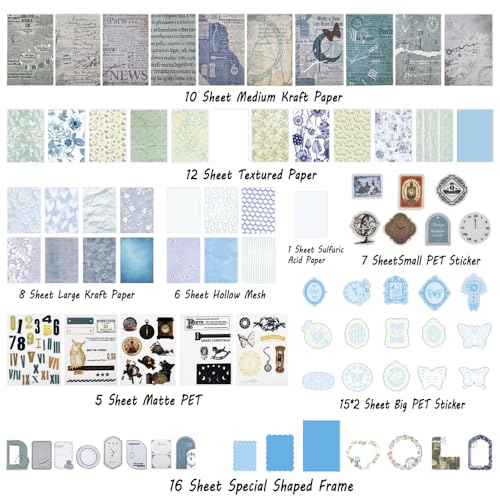 Diuhofart Scrapbooking Supplies Kit, Vintage Botanical Aesthetic Scrapbook Kit Collage Materials for Junk Journal Supplies, Scrap Booking, Journaling, Card Making (Blue Clock) - color: Blue Clock