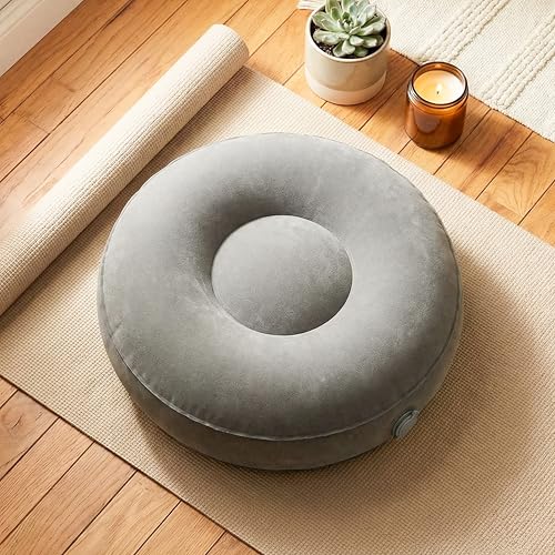 Air Meditator Inflatable Meditation Cushion and Travel Pillow – Meditate on Air in Total Comfort with Adjustable Three-Chamber Design for Enhanced Posture and Portability - color: Grey(round)
