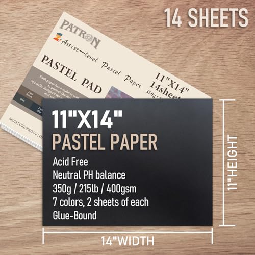 (14 Sheets) PATRON Pastel Paper Pad for Artists, Assorted Colors, 11x14 inches, (215lb/400gsm) 14 Sheets, Art Drawing Paper for Adults and Students,Glue Bound - size: 11*14 Pad (14 Sheets)