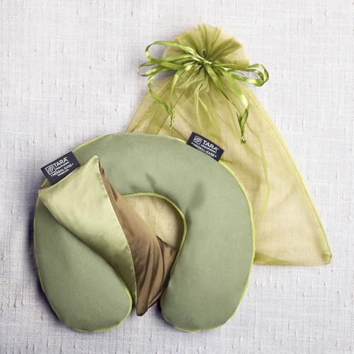 TARA Spa Therapy Herbal-Ease Aromatherapy Pillow Gift Bag Set, Neck + Silk Eye Pillow, Green Olive - color: Green Olive