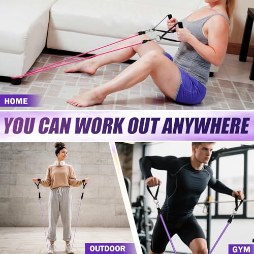 WHATAFIT Resistance Bands with Handles, 5-Level Exercise Bands for Workout - color: Pink Purple