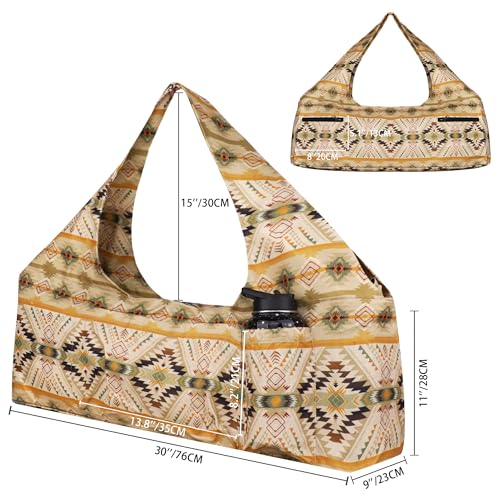 Large Yoga Mat Bag Yoga Bags and Carriers Fits All You Stuff Yoga Tote Bag with Yoga Mat Strap, Elastic Pockets and Zipper Pockets - color: beige