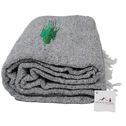 Open Road Goods Mexican Thunderbird Yoga Blanket, Handwoven Throw for Yoga, Meditation, and Home Décor – Versatile Blanket for Beach, Picnic, Camping, or Outdoor Use - color: Light Grey