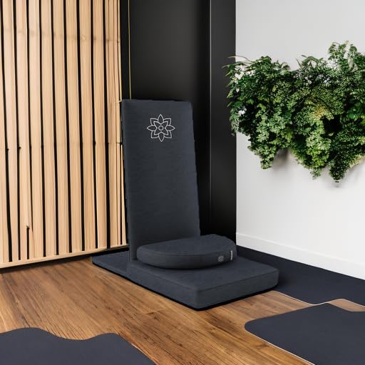 Mindful Modern Folding Pro Meditation Chair - Adjustable Meditation Seat with Back Support and Half Moon Buckwheat Meditation Cushion - Comfortable Mindfulness Living Room Floor Chair - color: Charcoal Black