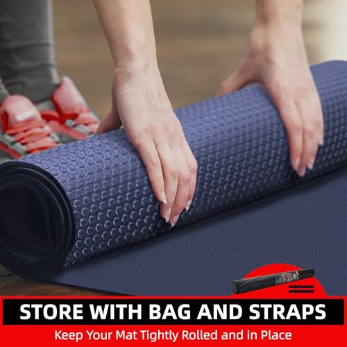 GymCope Large Exercise Mat for Home Workouts, 12x6/10x6/9x6/8x6/7x5/6x4 ft - color: 7'*5'Navy Blue