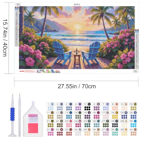 YOYA Large Diamond Art Kits for Adults, Sunset Beach 5D Diamond Painting | Full Drill Diamond Art Landscape, Round Drill, HD Canvas, Fun and Relaxing, Gem Art, Home Wall Decor, Gifts, 27.5x15.7 Inch - color: Sunset Beach 507