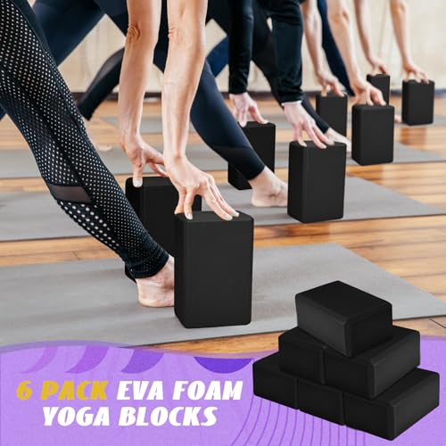 Wettarn 6 Pack Yoga Blocks 9 x 6 x 4 Inch EVA Foam, Lightweight | Non Slip, Yoga Props Accessories for Pilates, Stretching and Meditation - color: Black